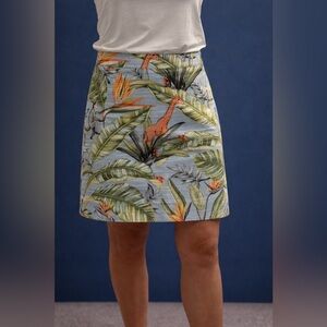 Ann Taylor Pencil Skirt Womens 4 Blue Tropical Print Monkey & Giraffe Palm Leaf